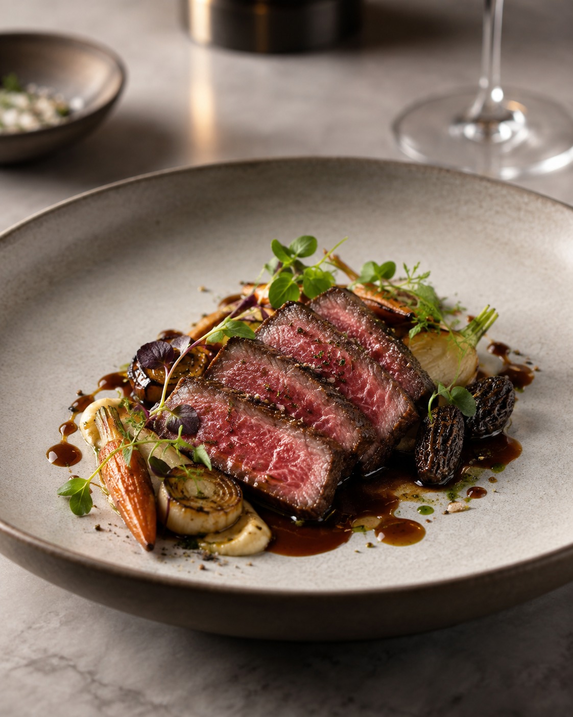 A5 Wagyu Strip Steak with Charred Morels