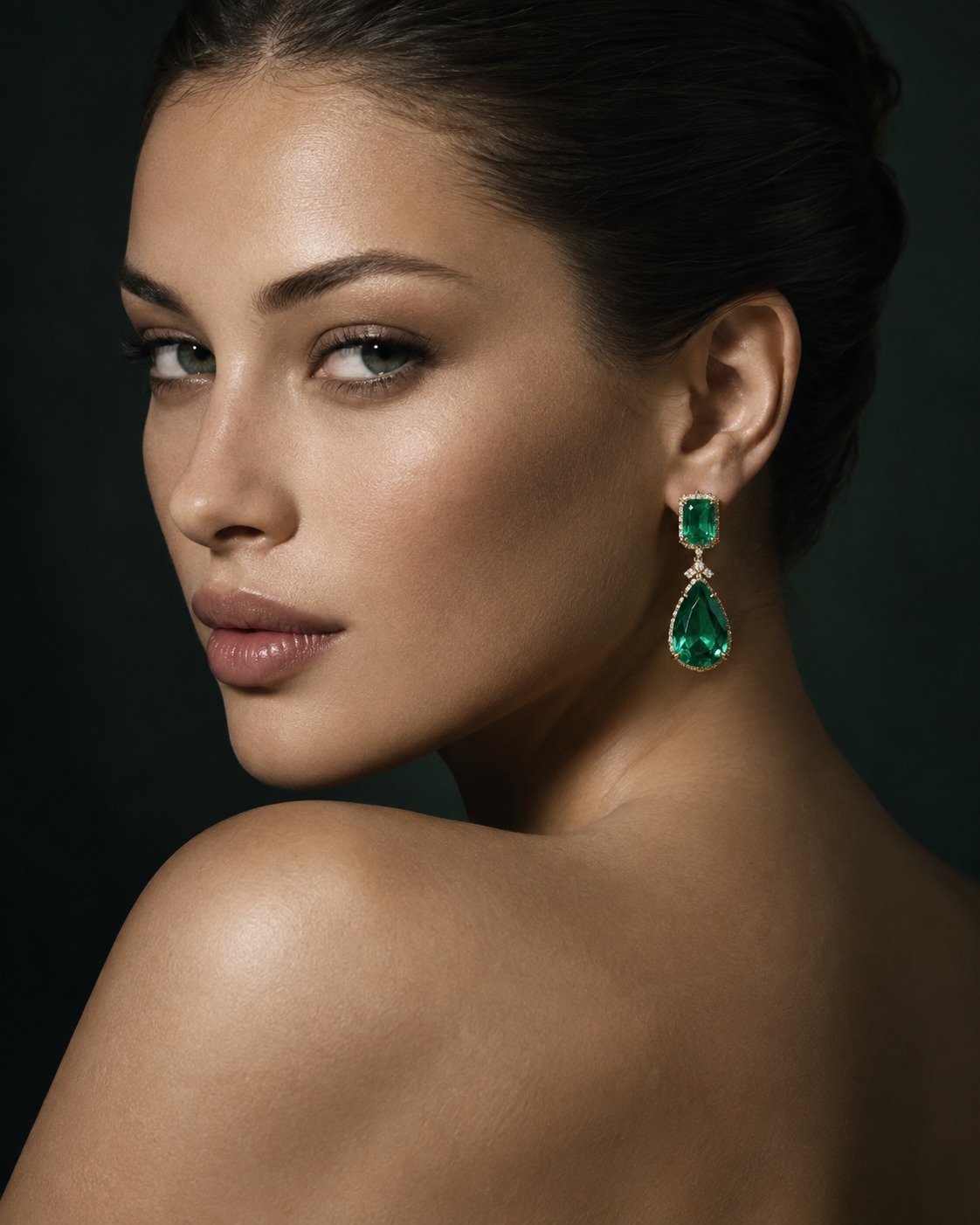 COLOMBIAN EMERALD TEARDROP — Haute Joaillerie & High-Fashion Portraits