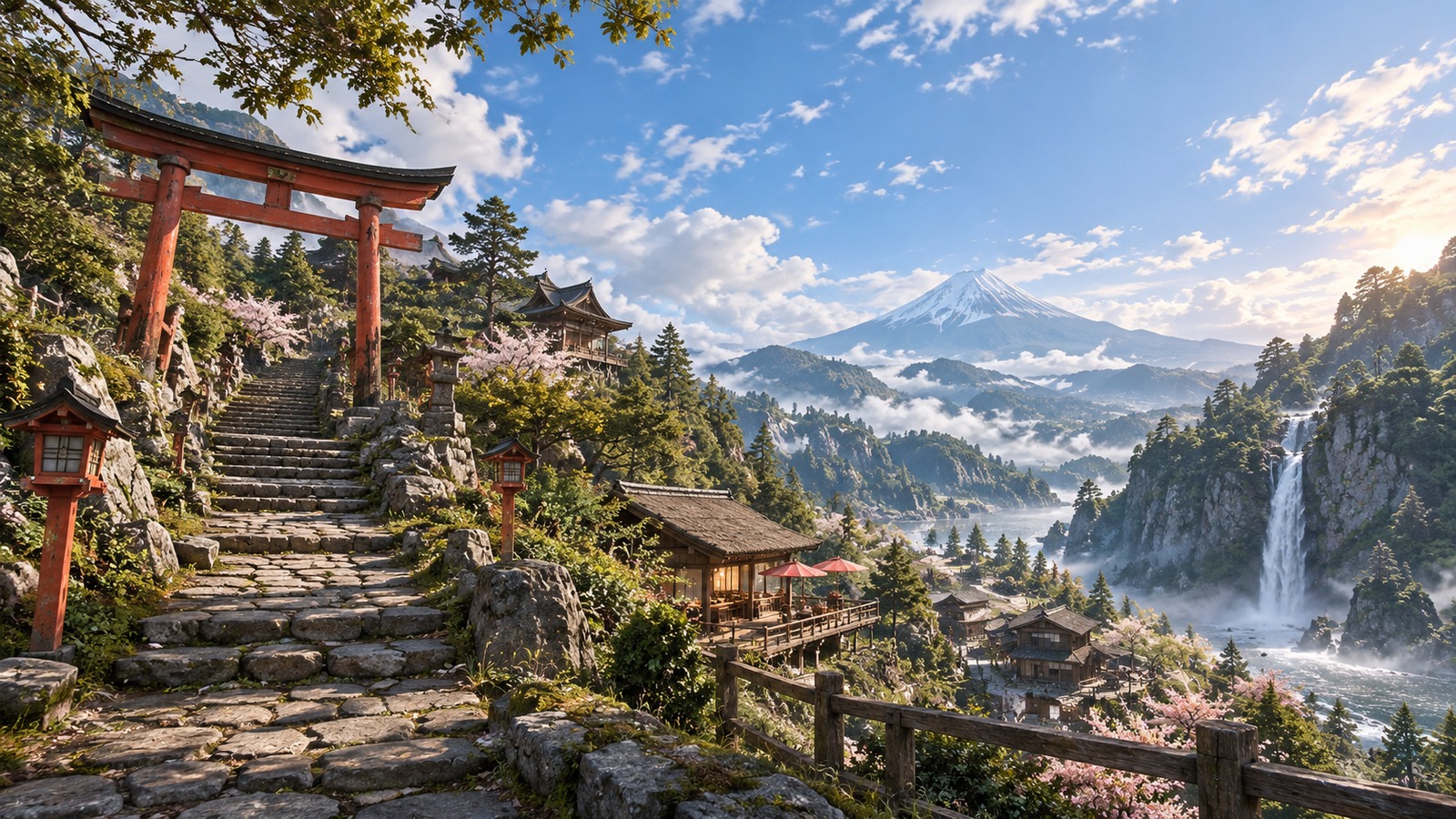 CLIFFSIDE TORII GATE SHRINE — Sacred Shinto Shrines & Mountain Waterfalls